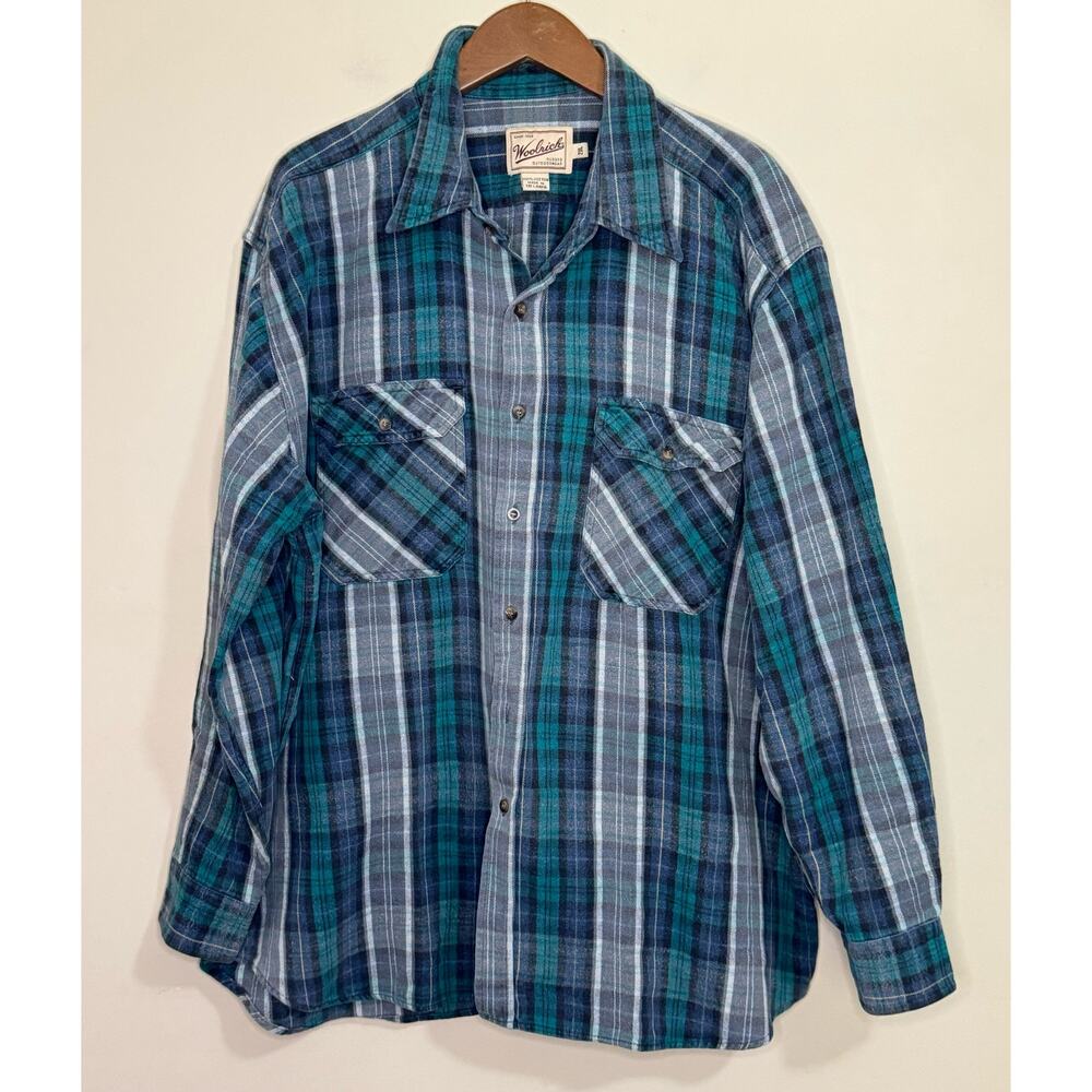 Woolrich Flannel Shirt Men's 2XL Plaid 100% Cotton Outdoor Camping Long Sleeve